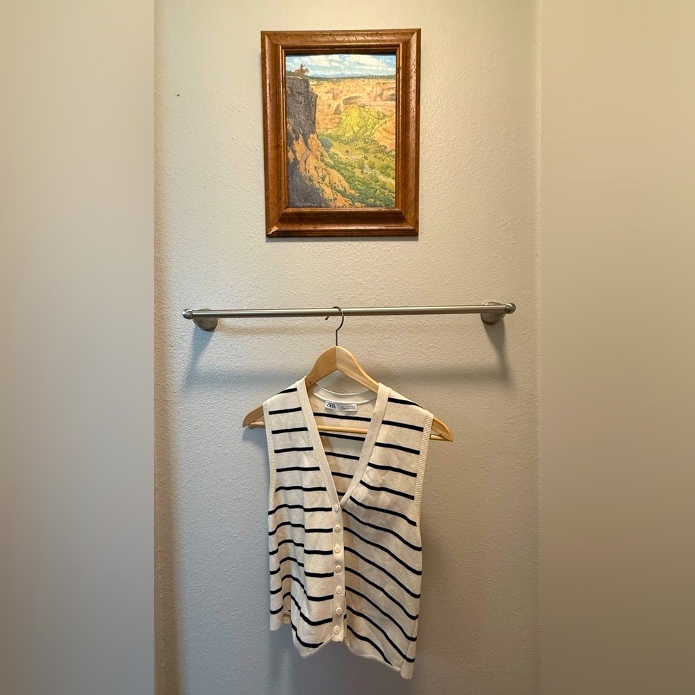 Zara White and Black Striped Sleeveless Top
